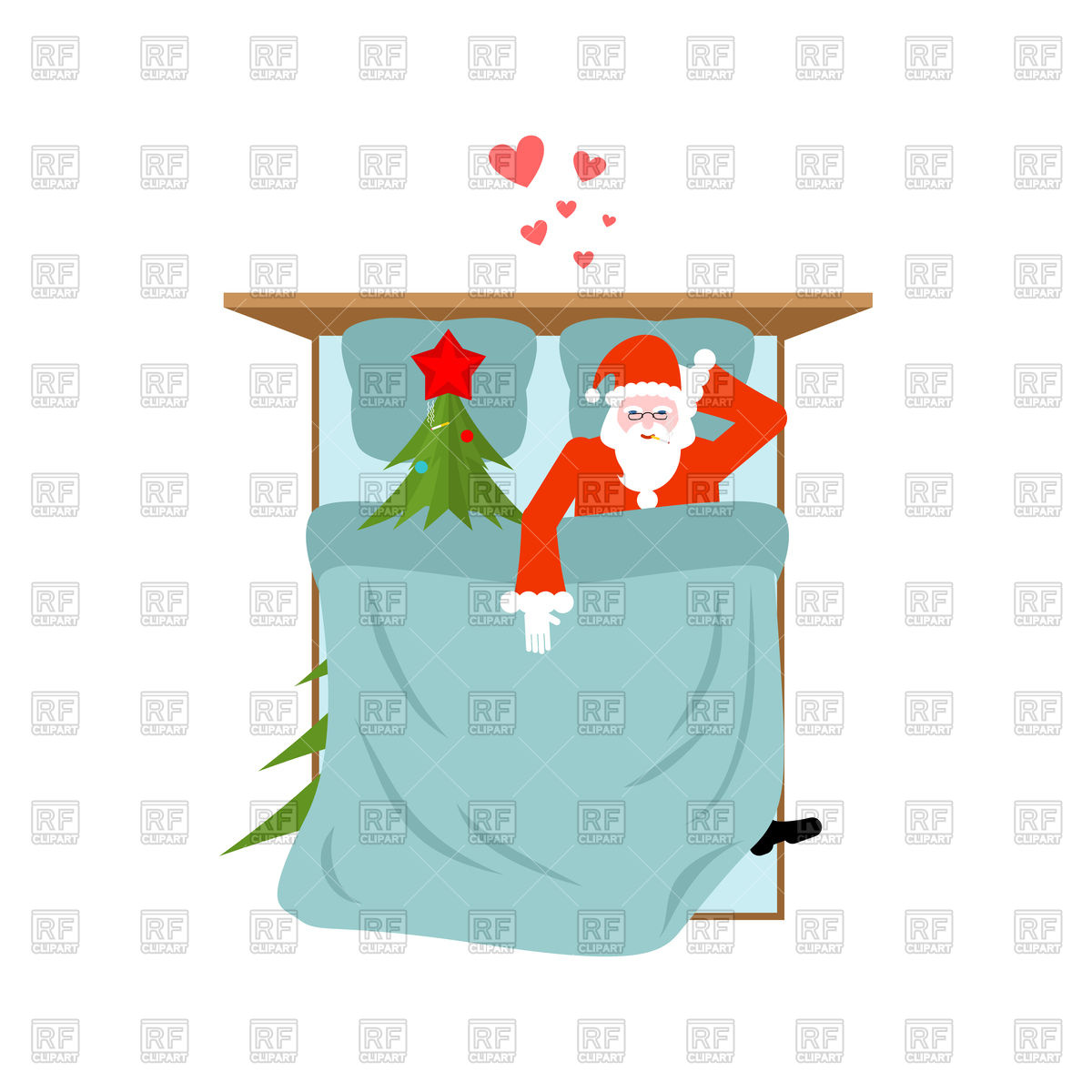 1200x1200 Santa Claus And Christmas Tree In Bed Royalty Free Vector Clip Art