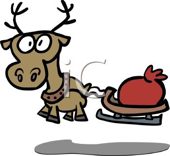 350x323 Picture A Cartoon Reindeer With Big Eyes Pulling A Red Bag