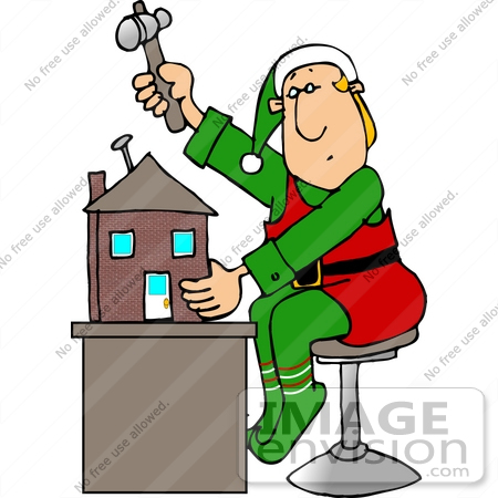 450x450 Santa's Elf Nailing A Doll House Together In A Workshop Clipart