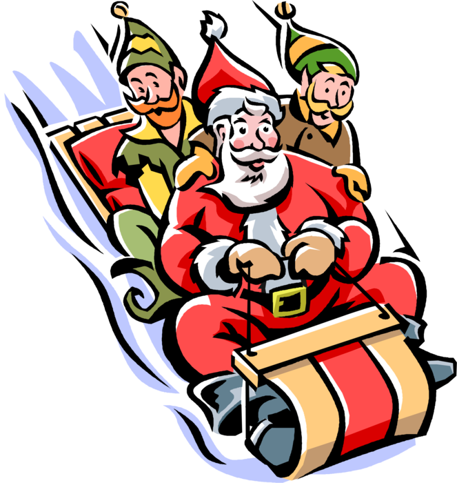 663x700 Santa And Elves Toboggan Down Hill