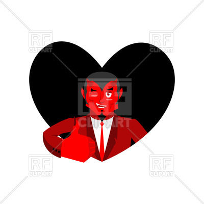 400x400 Love Of Satan. Devil And Black Heart. Royalty Free Vector Clip Art