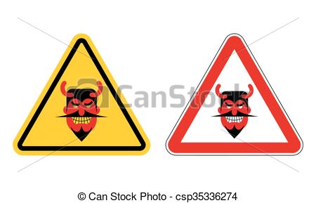 450x289 Warning Sign Attention Devil. Hazard Yellow Sign Satan . Vectors