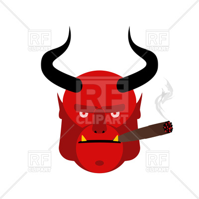 400x400 Head Satan With Cigar, Aggressive Devil With Horns Royalty Free