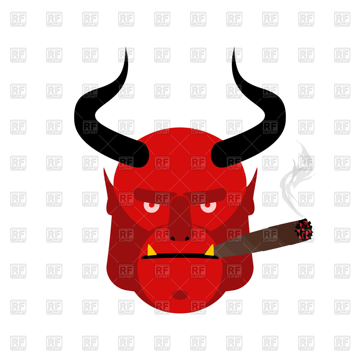 1200x1200 Head Satan With Cigar, Aggressive Devil With Horns Royalty Free