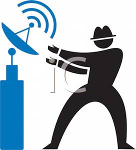 272x300 Clip Art Image A Businessman's Silhouette Standing By A Satellite