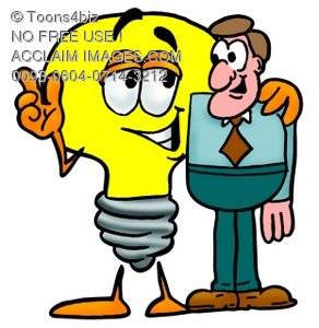 292x300 Stock Clipart Image Of A Cartoon Light Bulb Character With Businessman
