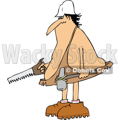 400x400 Clipart Of A Cartoon Chubby Caveman Worker Holding A Hammer