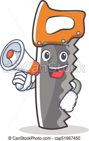 299x470 With Megaphone Hand Saw Character Cartoon Vector Clipart Vector