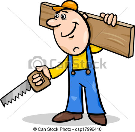 450x441 Worker With Saw Cartoon Illustration. Cartoon Illustration