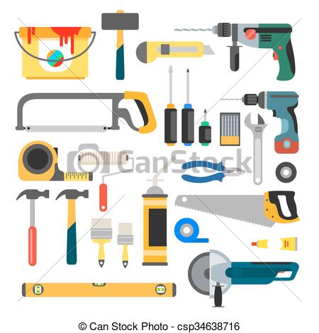 450x470 Working Tools Vector Set. Tools For Repair And Construction