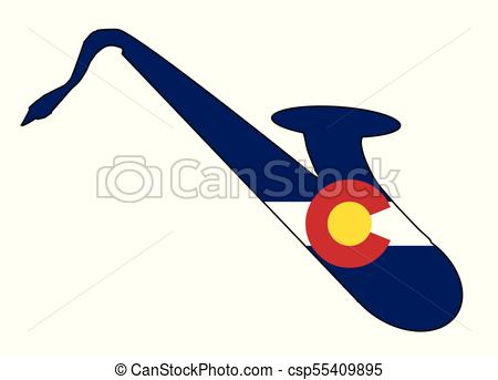 450x343 Saxophone Silhouette With Colorado State Flag. Silhouette