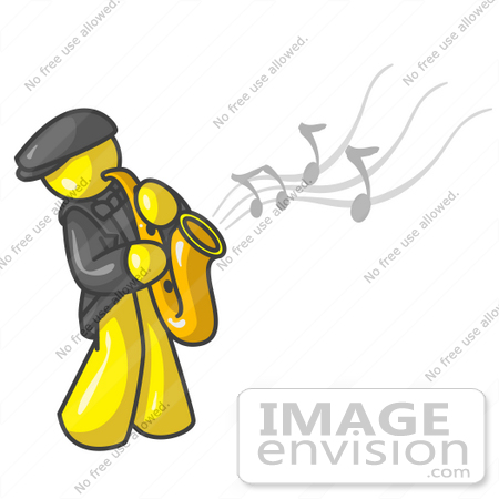 450x450 Clip Art Graphic Of A Yellow Guy Character Playing A Saxophone