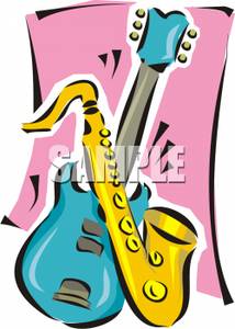 214x300 Clip Art Image A Saxophone And An Electric Guitar