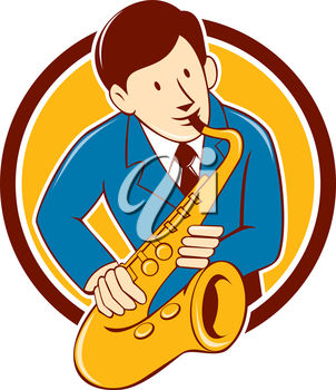 302x350 Clipart Illustration Of A Man Playing Saxophone