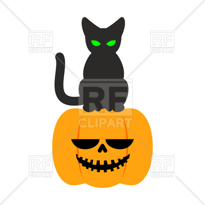 400x400 Scary Pumpkin And Black Cat Royalty Free Vector Clip Art Image