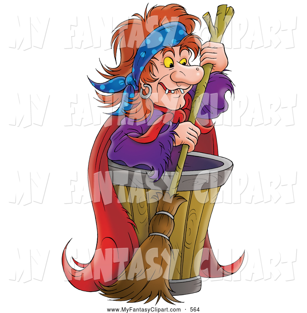 1024x1044 Clip Art Of A Scary Evil Witch Standing By A Barrel With A Broom