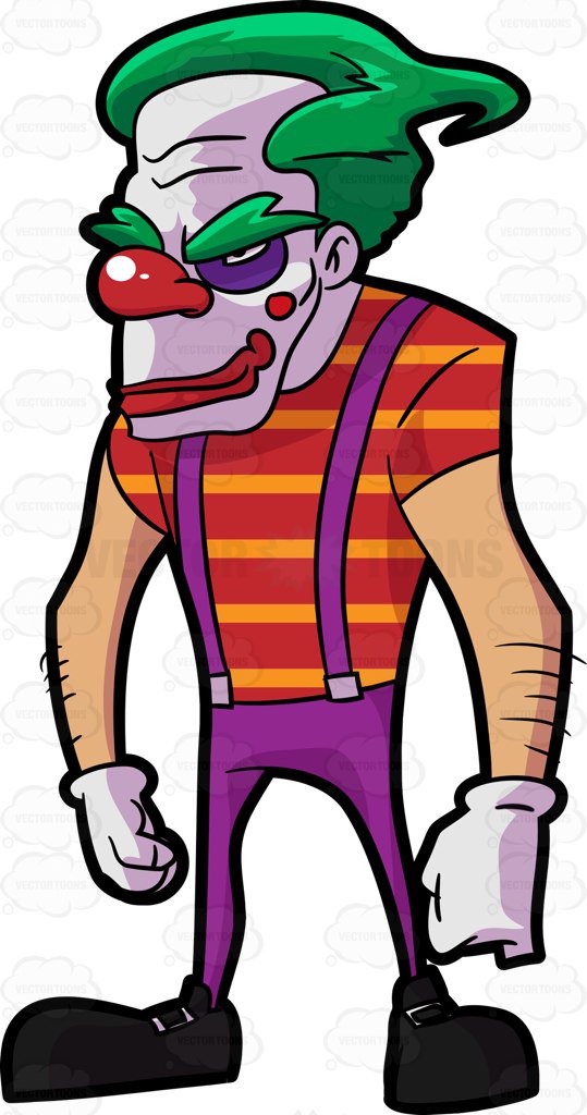 539x1024 A Creepy Tall Muscular Clown Cartoon Clipart Vector Toons