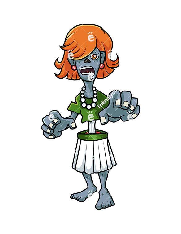 585x755 Creepy Female Zombie Vector Cartoon Clipart