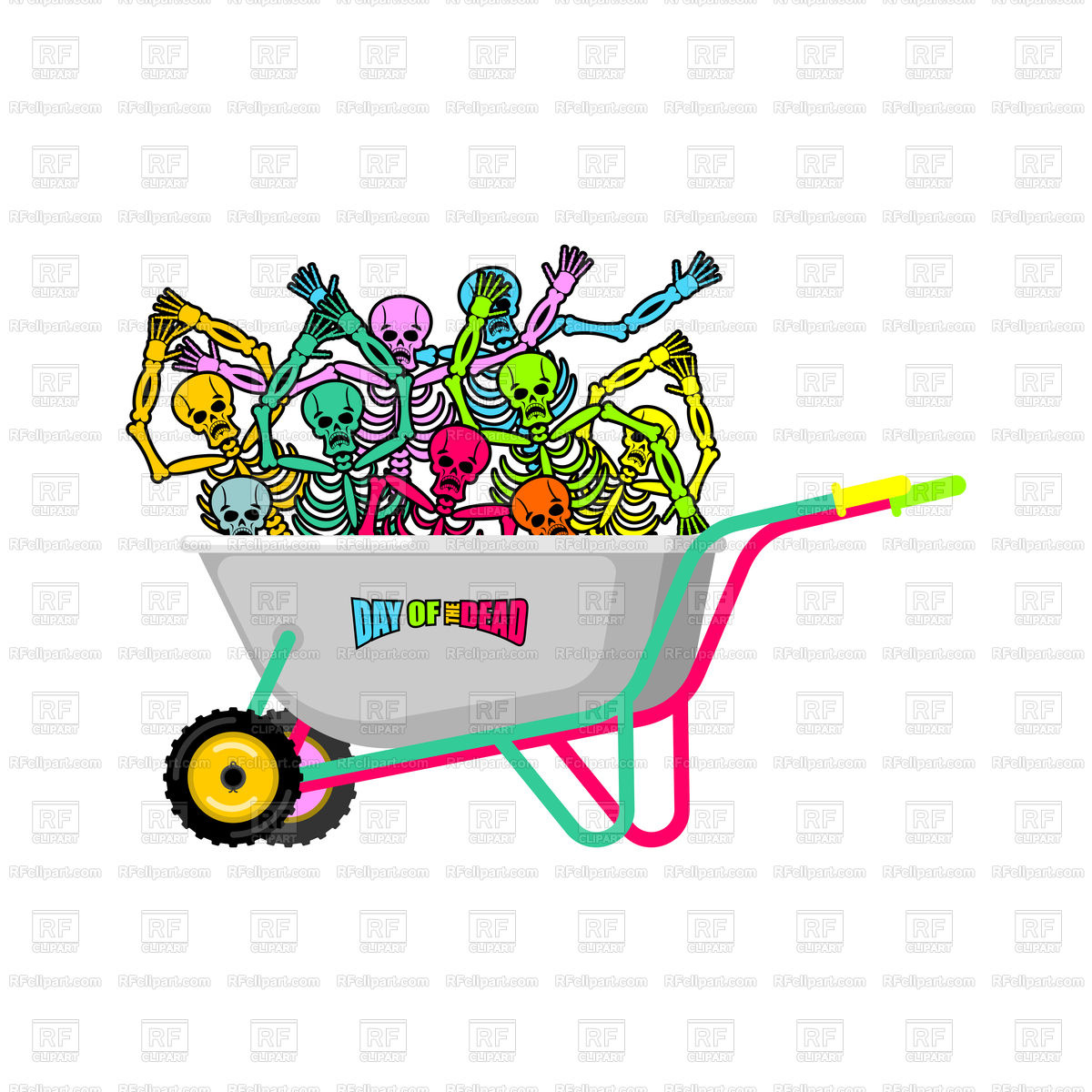 1200x1200 Day Of The Dead. Wheelbarrow And Skeletons. Royalty Free Vector