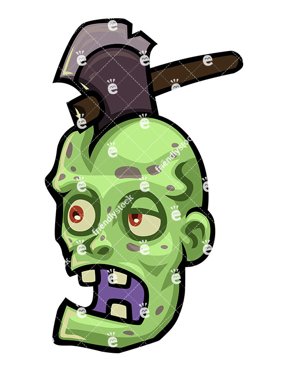 585x755 Scary Zombie With An Axe Stuck In His Head Vector Clipart