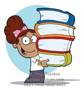 285x300 A Little Girl With A Stack Of School Books Clip Art Picture
