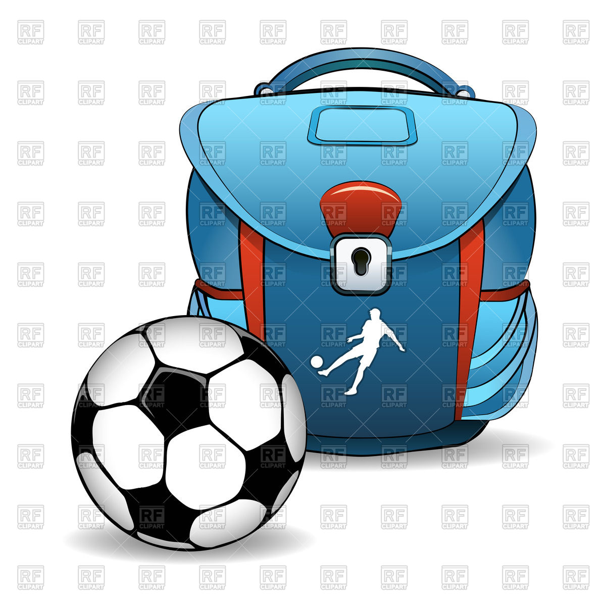 1200x1200 Bleu School Bag And Soccer (Football) Ball Royalty Free Vector