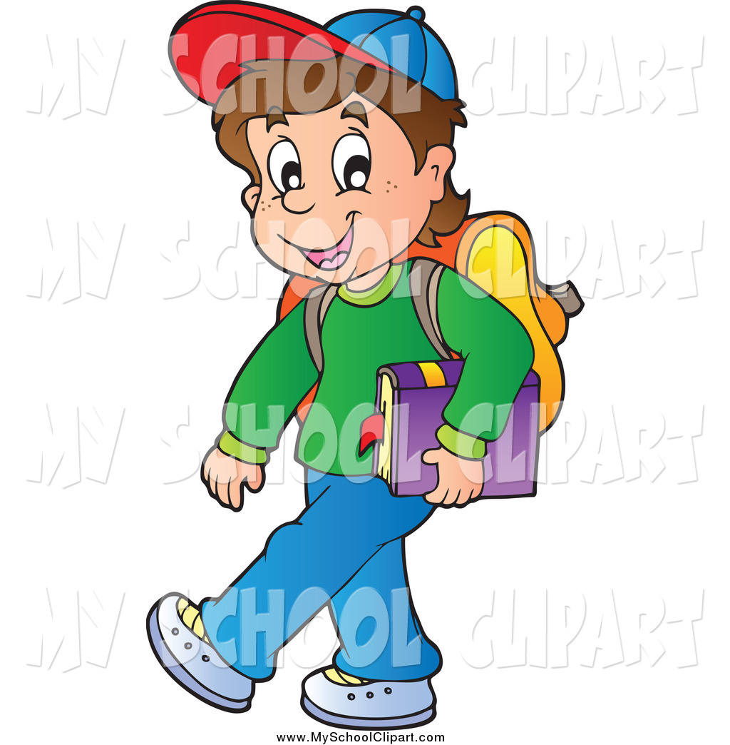 1024x1044 Clip Art Of A Happy Brunette Caucasian School Boy Carrying A Book