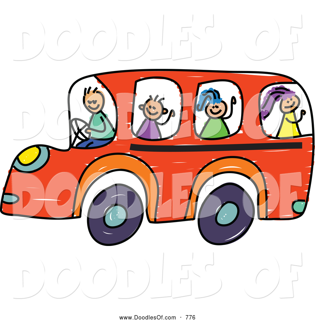 1024x1044 Vector Clipart Of A Doodle Of Children On An Orange School Bus By