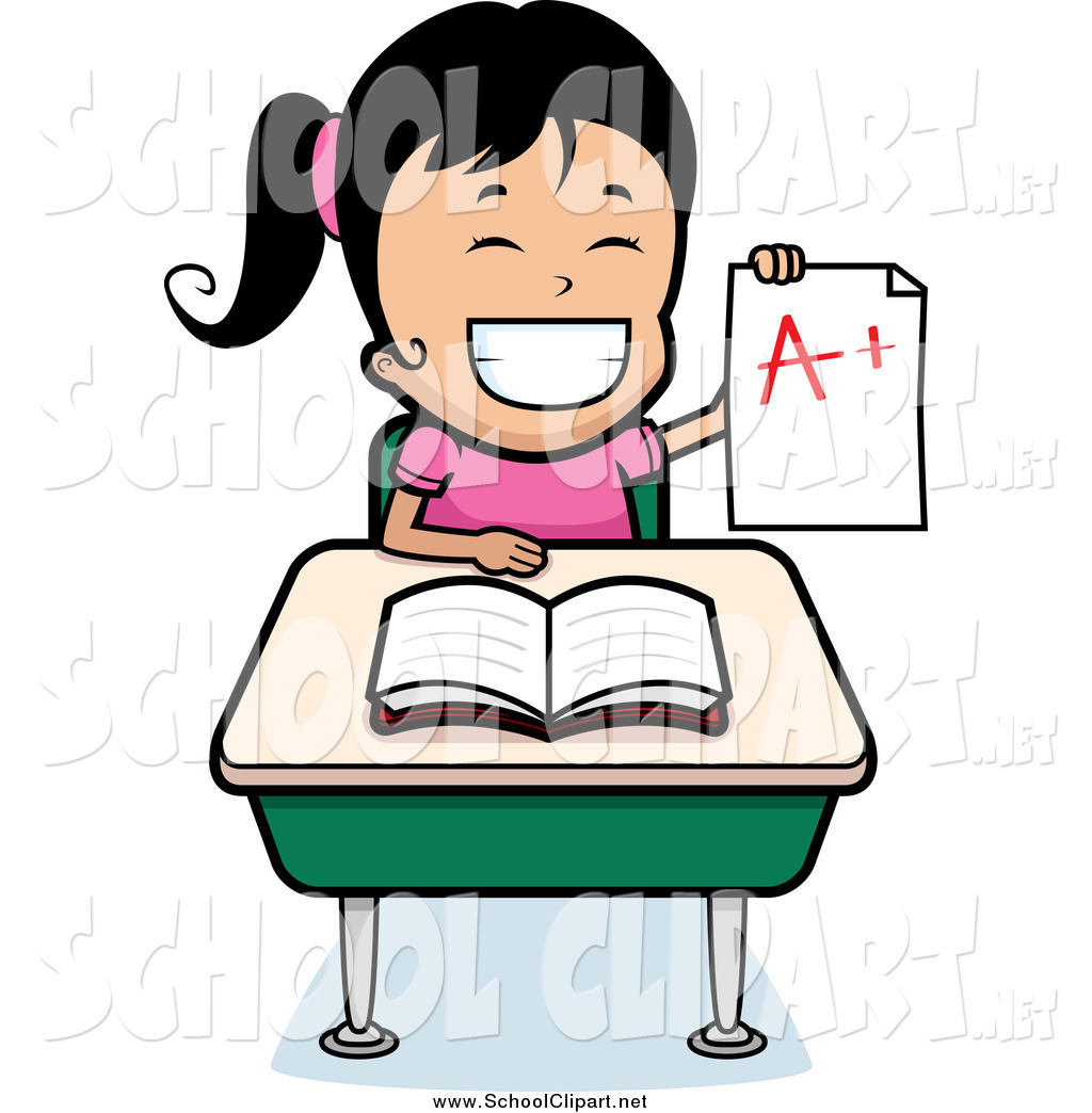 1024x1044 Clip Art Of A Proud Haired School Girl Holding Up An A Plus Report