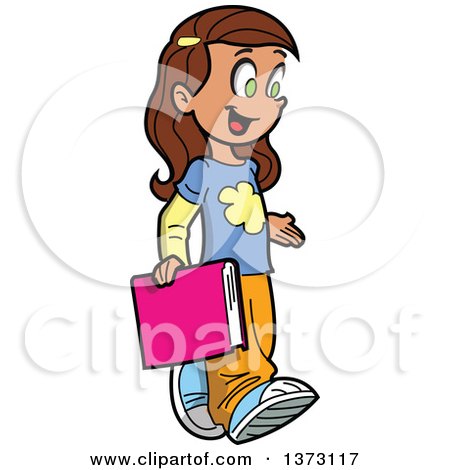 450x470 Clipart Of A Happy Brunette White School Girl Walking And Carrying