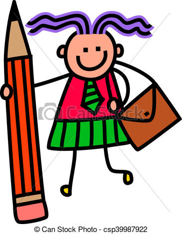 366x470 School Girl. A Cute Doodle Drawing Of A Happy Little Girl