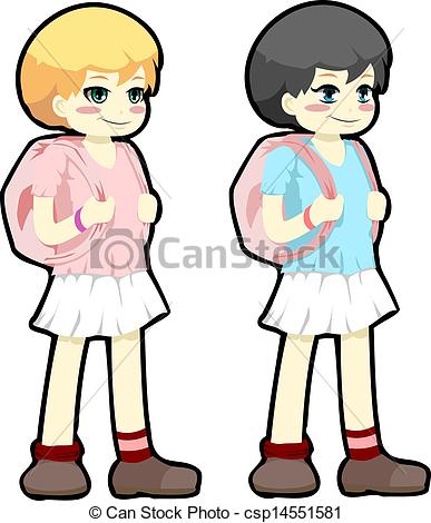 387x470 School Girls Vector Vector