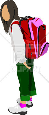 171x400 Silhouette Of Schoolgirl With Backpack Royalty Free Vector Clip