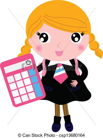350x470 Beautiful Blond School Girl With Calculator Isolated On Clip