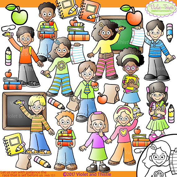 570x570 Back To School Kids Clipart Line Art Clip Art Combo Children