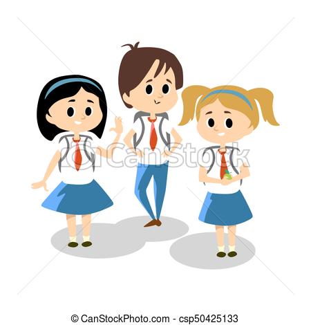 450x470 Happy Kids In Blue Hight School Uniform, Cute Childrens Vectors