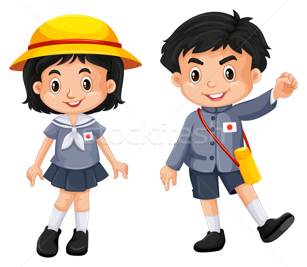 600x522 Japanese Boy And Girl In School Uniform Vector Illustration