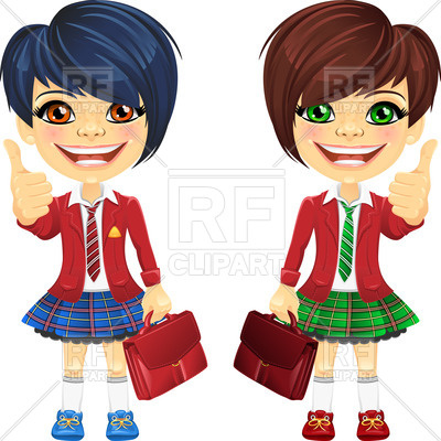 400x400 Smiling Schoolgirls With A School Bag Showing Thumbs Up Royalty