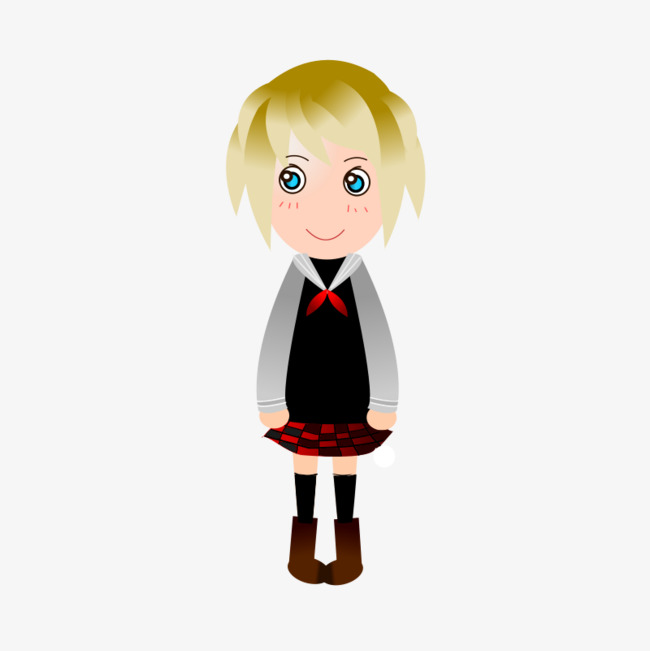 650x651 Yellow Hair Cartoon Girl Wearing A School Uniform, Cartoon
