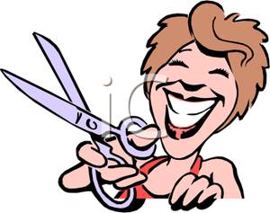 300x237 A Smiling Woman Holding A Pair Of Scissors Clip Art Image
