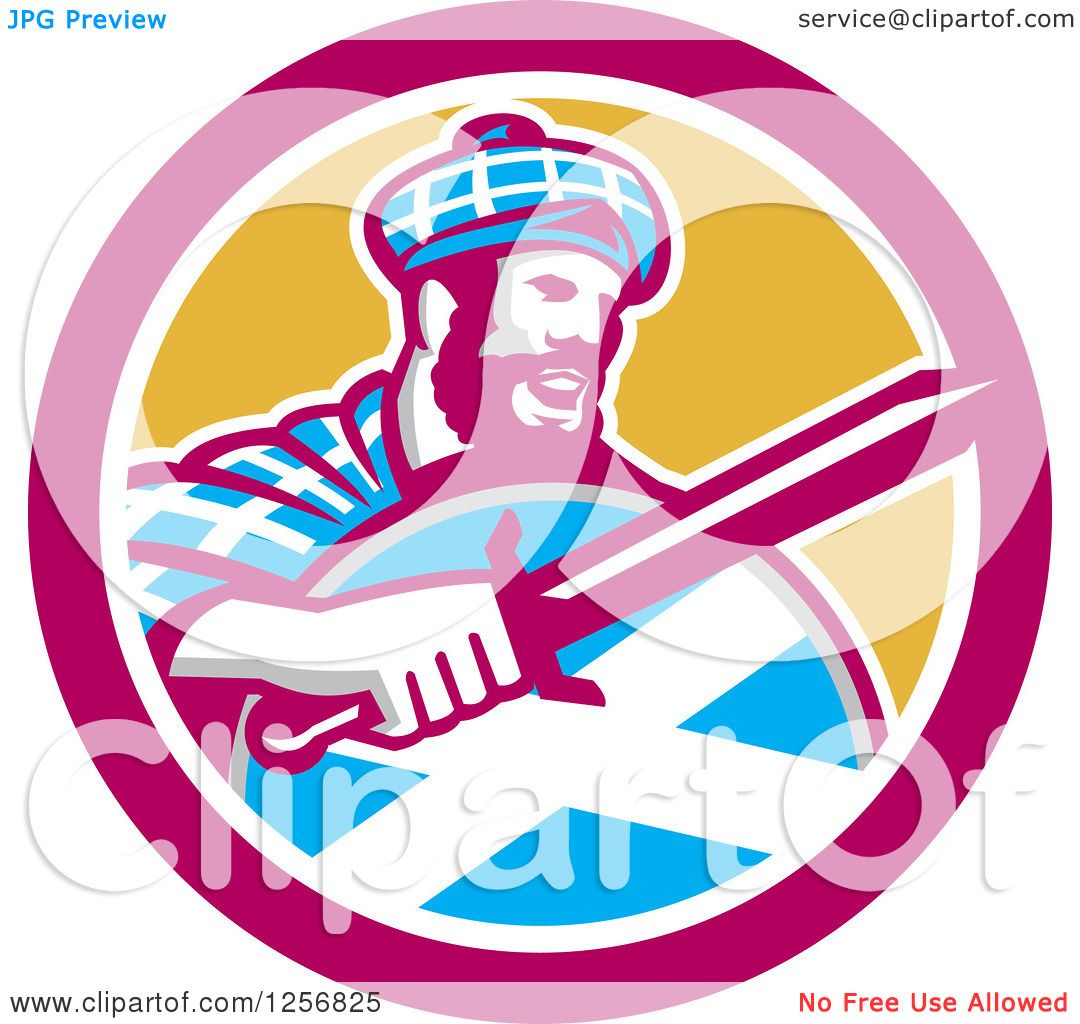 1080x1024 Clipart Of A Retro Scottish Highlander In A Tartan With A Sword