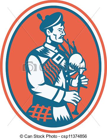 361x470 Scotsman Scottish Bagpipes Retro. Illustration Of A Scotsman