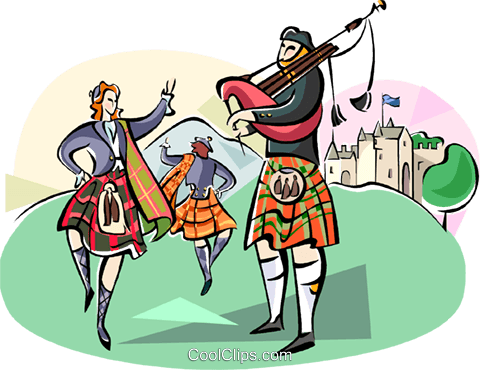 480x370 Scottish Bagpipers And Dancers Royalty Free Vector Clip Art