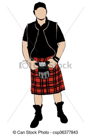 318x470 Scottish Man In Kilt On White Background Eps Vector