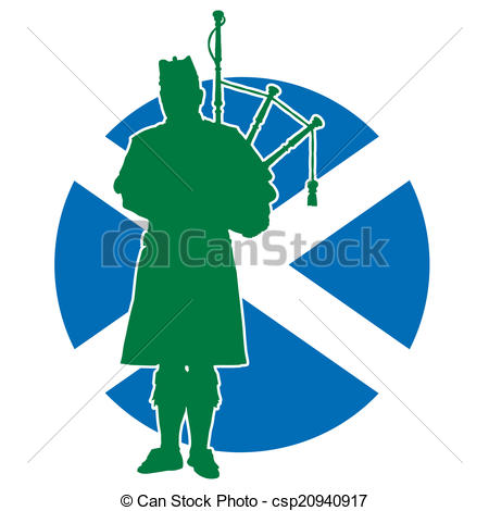 450x470 Scottish Piper Flag. A Silhouette Of A Scottish Piper Vector