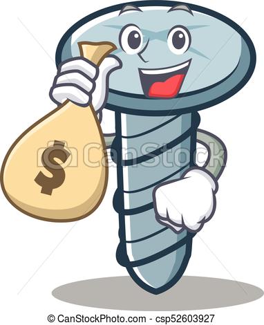 382x470 With Money Bag Screw Character Cartoon Style Vector Vector