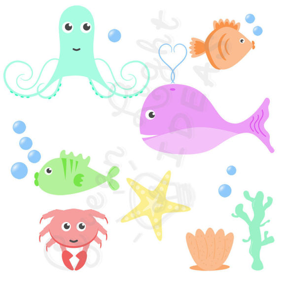 570x570 Sea Animals Clipart, Sea Life Clipart, Commercial Use Summer