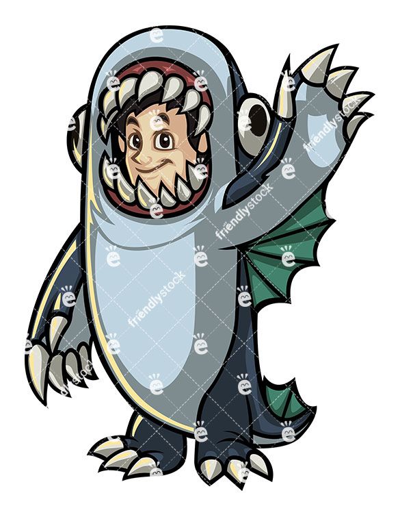 585x755 Man Wearing Halloween Sea Monster Costume Vector Clipart