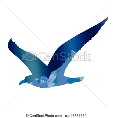 450x470 Flying Seagull Silhouette Concept With Arctic Night Iceberg