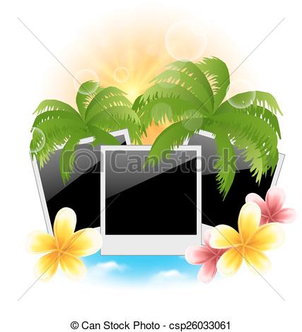 427x470 Illustration Set Photo Frame With Palms, Flowers Frangipani